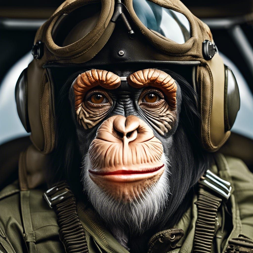 Chimpanzee Fighter Pilot Portrait in Studio Lighting