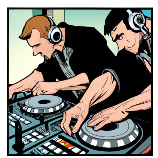 Dynamic DJs in Comic Book Art Style