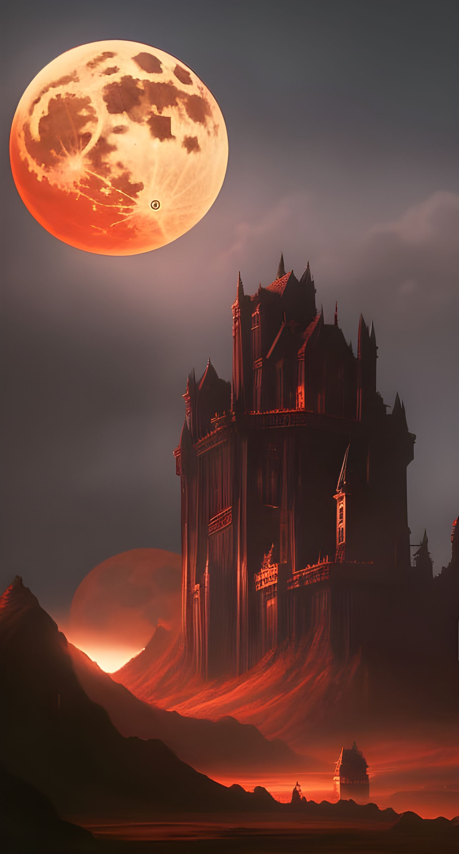 Sci-Fi Horror Castle Under Red Moon