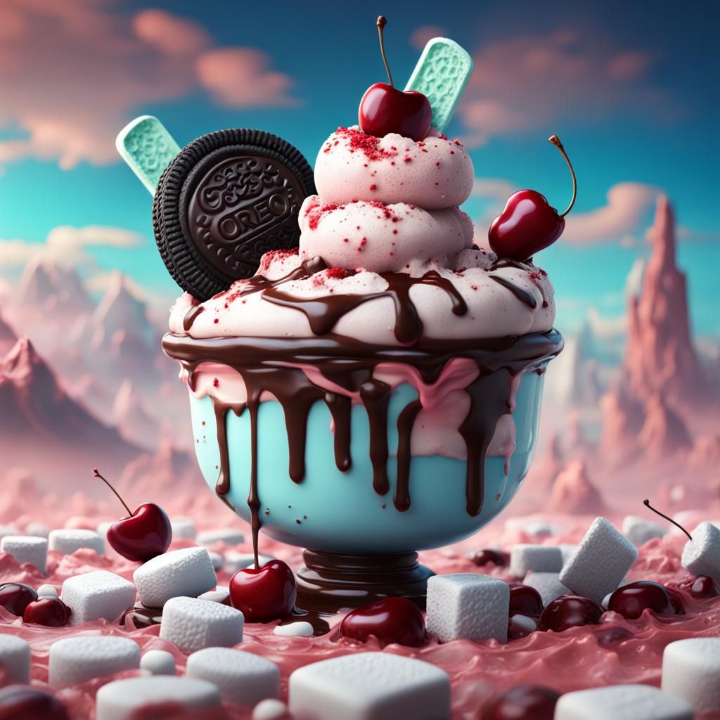Detailed Ice Cream Sundae in Matte Painting Style