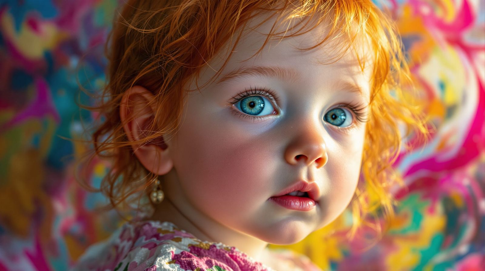 Hyperrealistic Baby Girl Portrait with Abstract Background