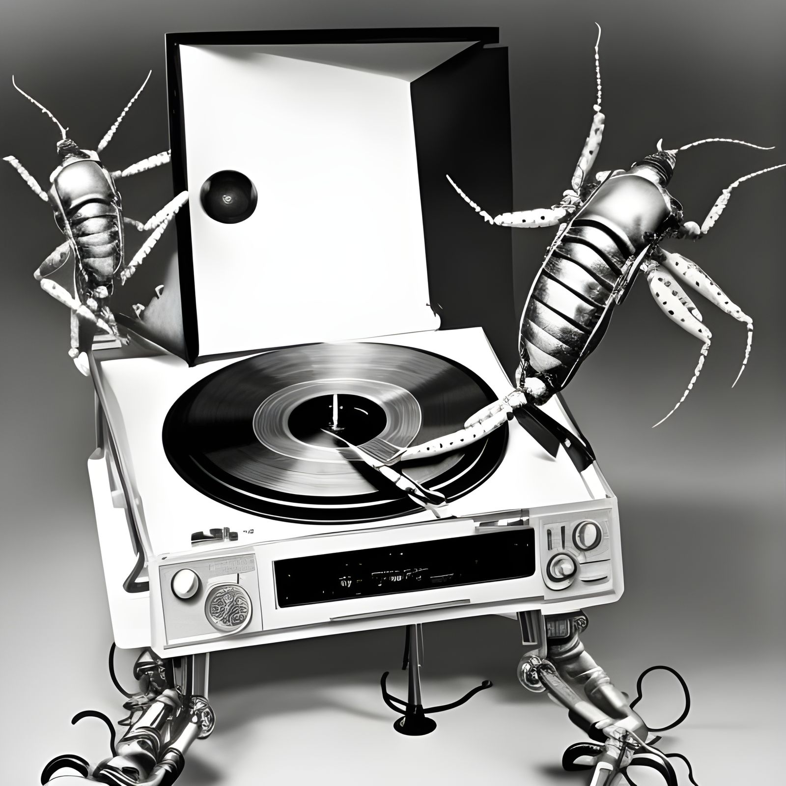 Cyborg Beetle DJ in Cartoon Style