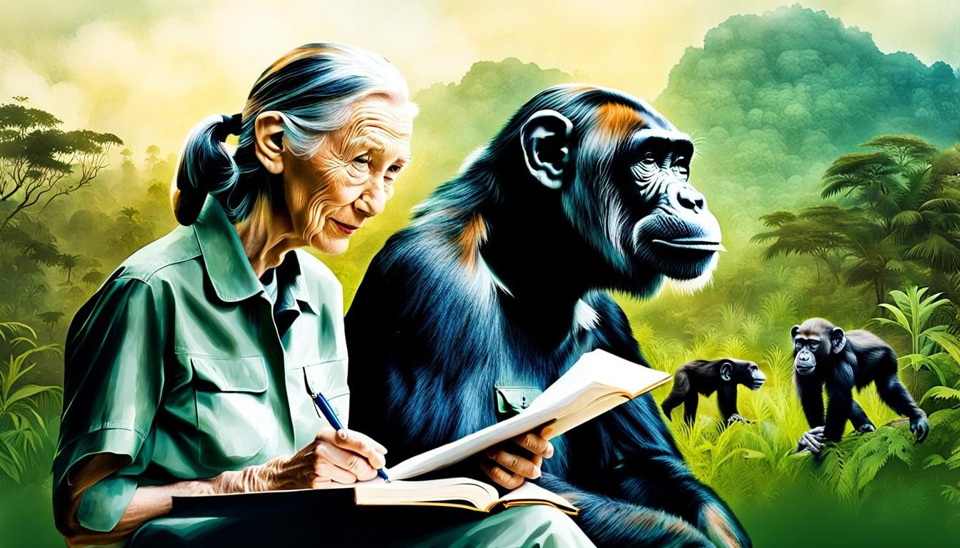 Jane Goodall Double Exposure Art: Primatologist and Chimpanz...