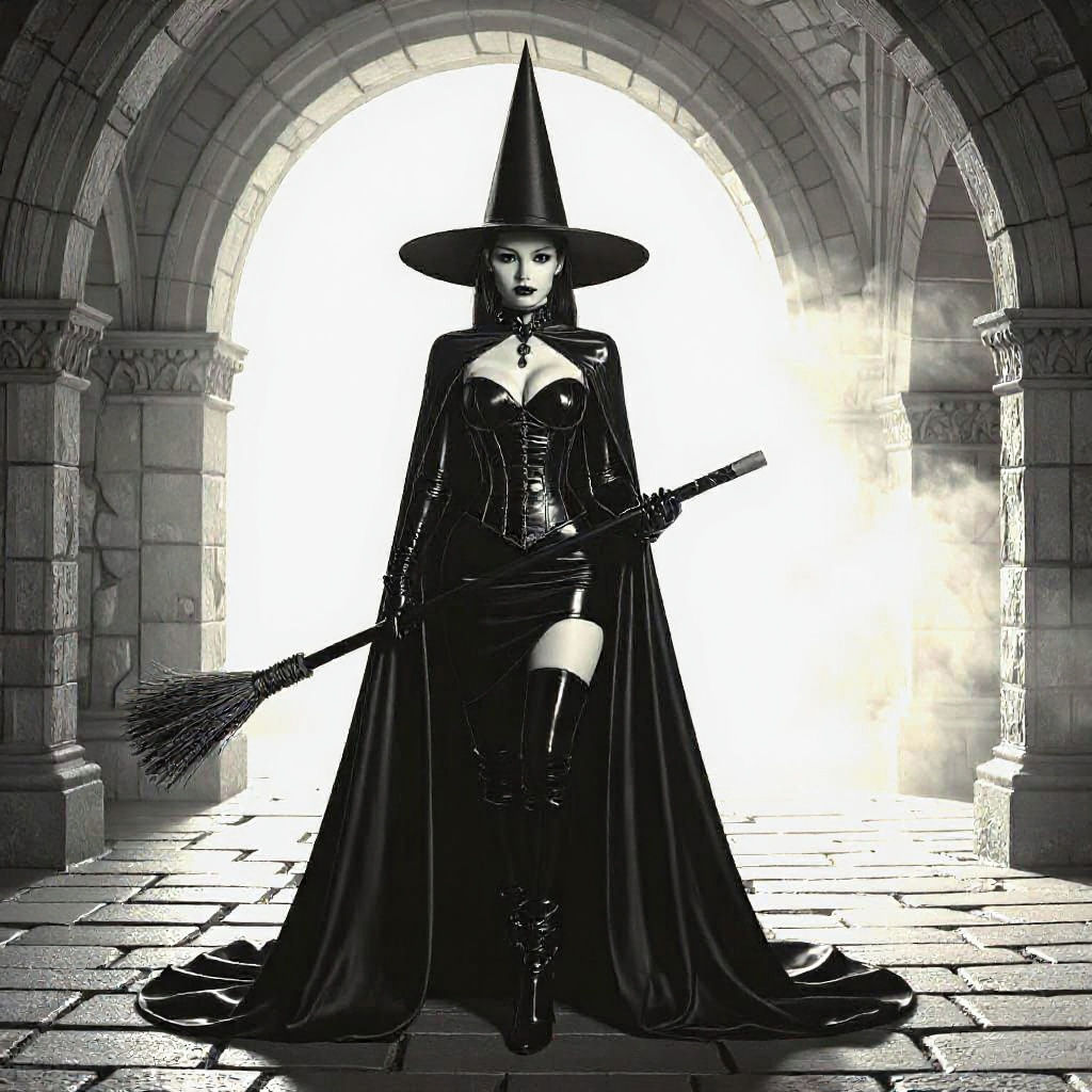 Wicked Witch in Black Latex Outfit