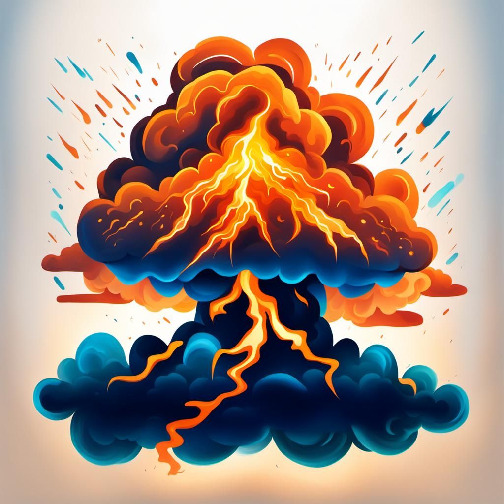 Orange Lightning Cloud in UPA Art Style