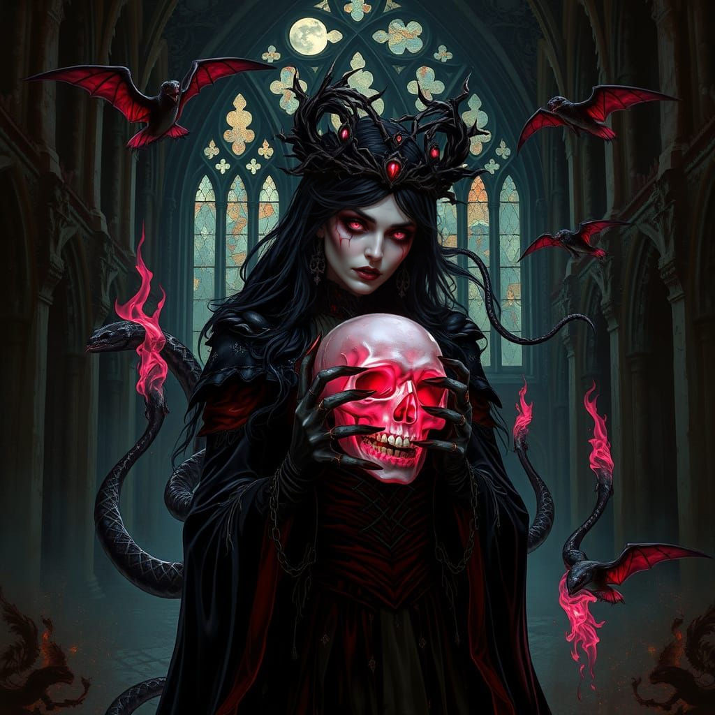 Gothic Vampire Queen in Cathedral Ruins