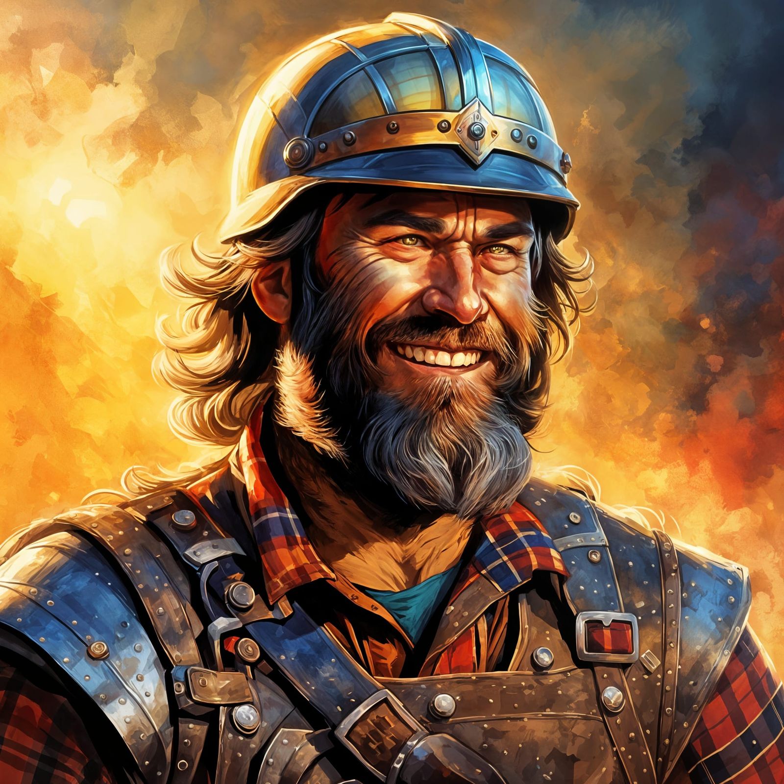 Heroic Warrior Portrait in Fantasy Style with Golden Hour Li...