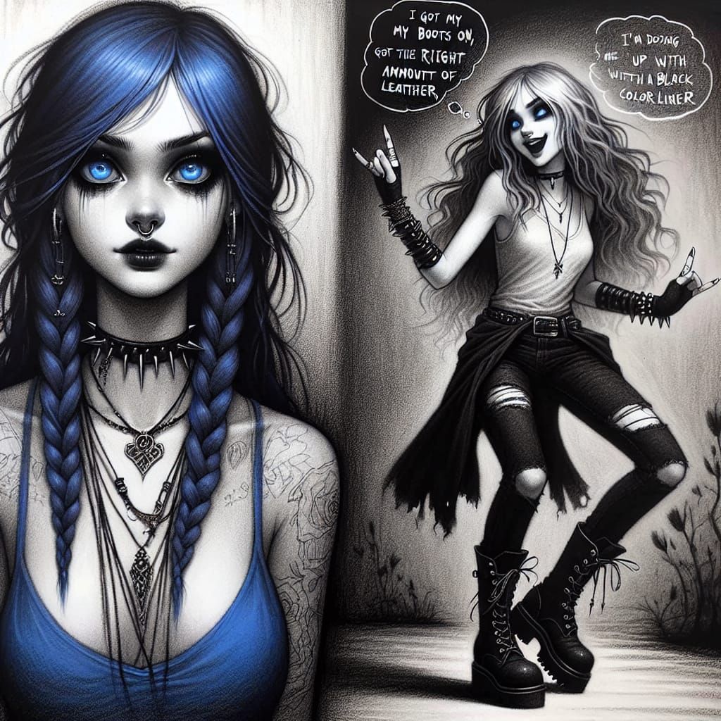 Gothic Girls in Detailed Charcoal Drawing