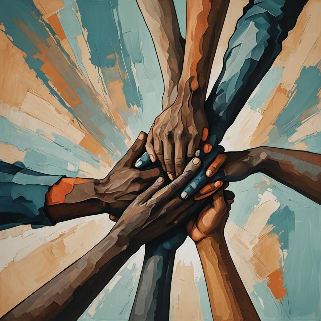 Abstract Art: Three People Holding Hands