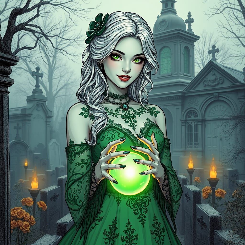 Ethereal Gothic Goddess of Radiant Green Light