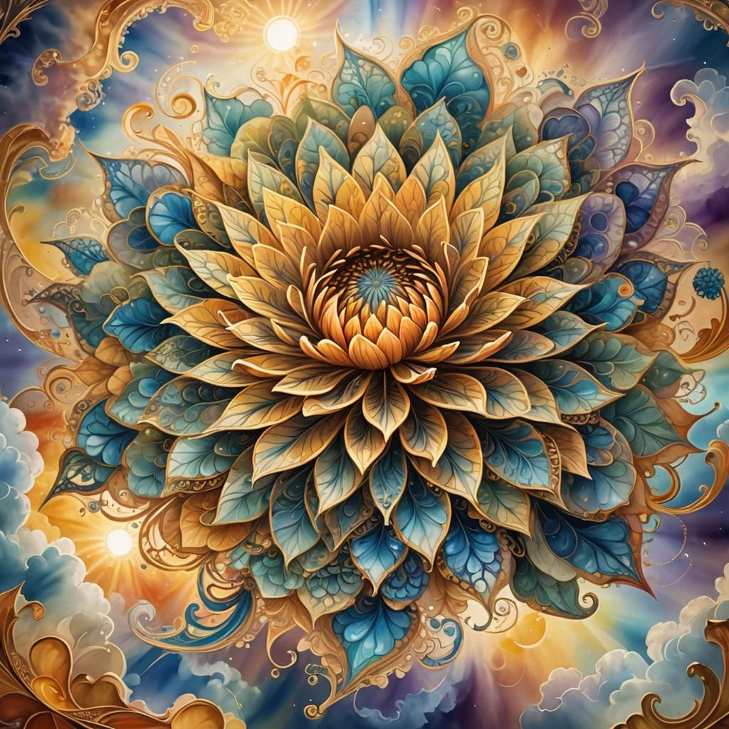Mystical Fractal Flower in Ethereal Watercolor Style