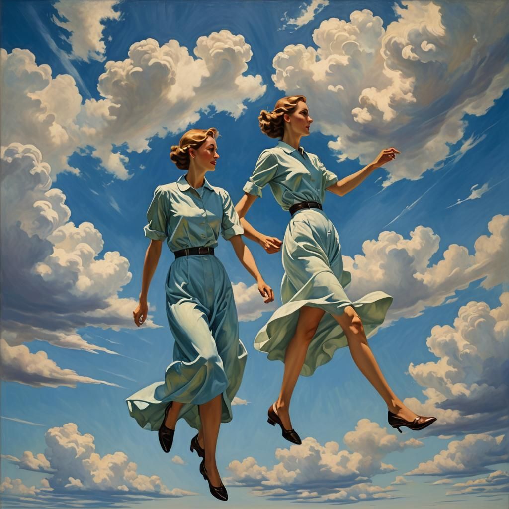 Ethereal Women Floating Through Cosmos in Surreal Style