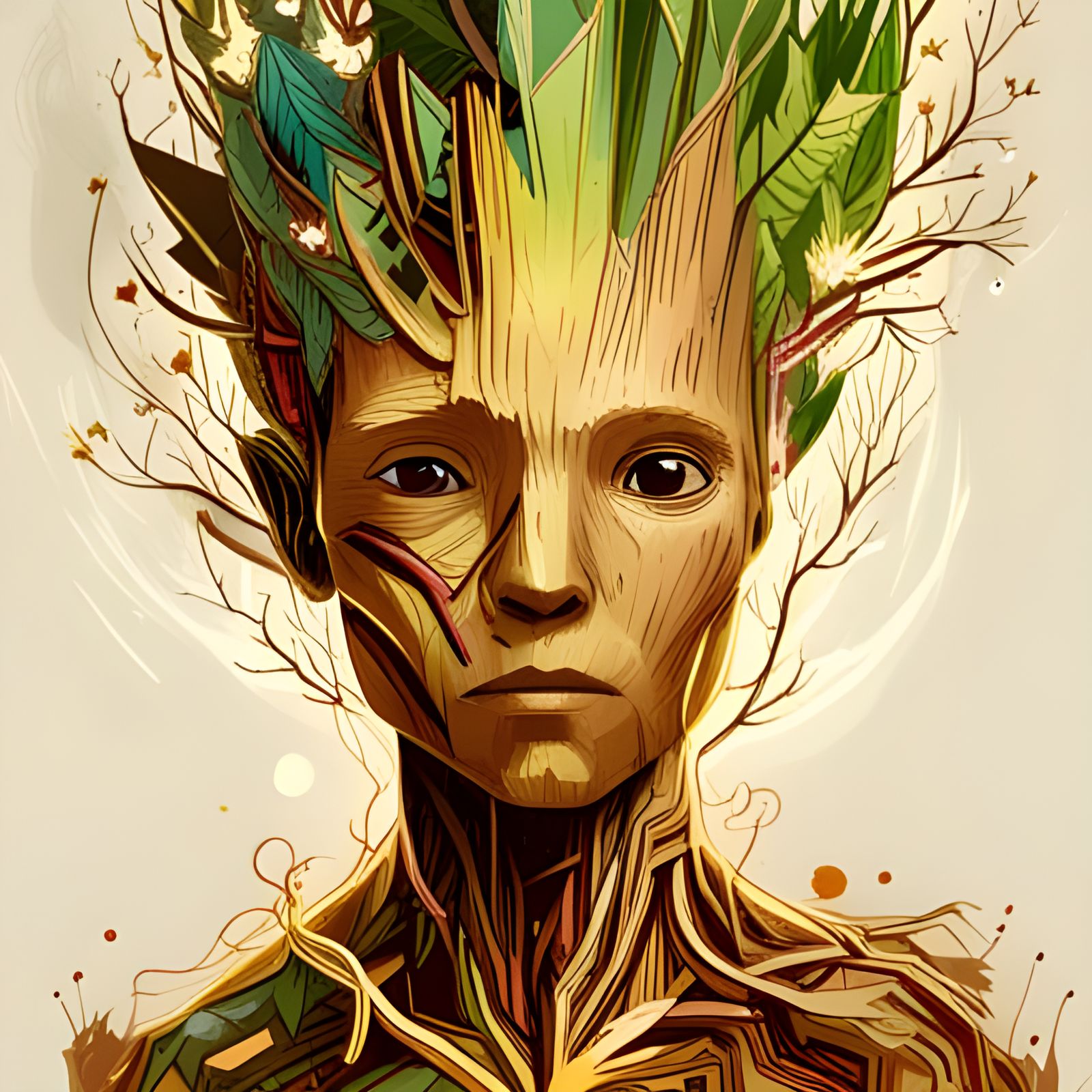 Detailed Golden Groot Portrait Concept Art