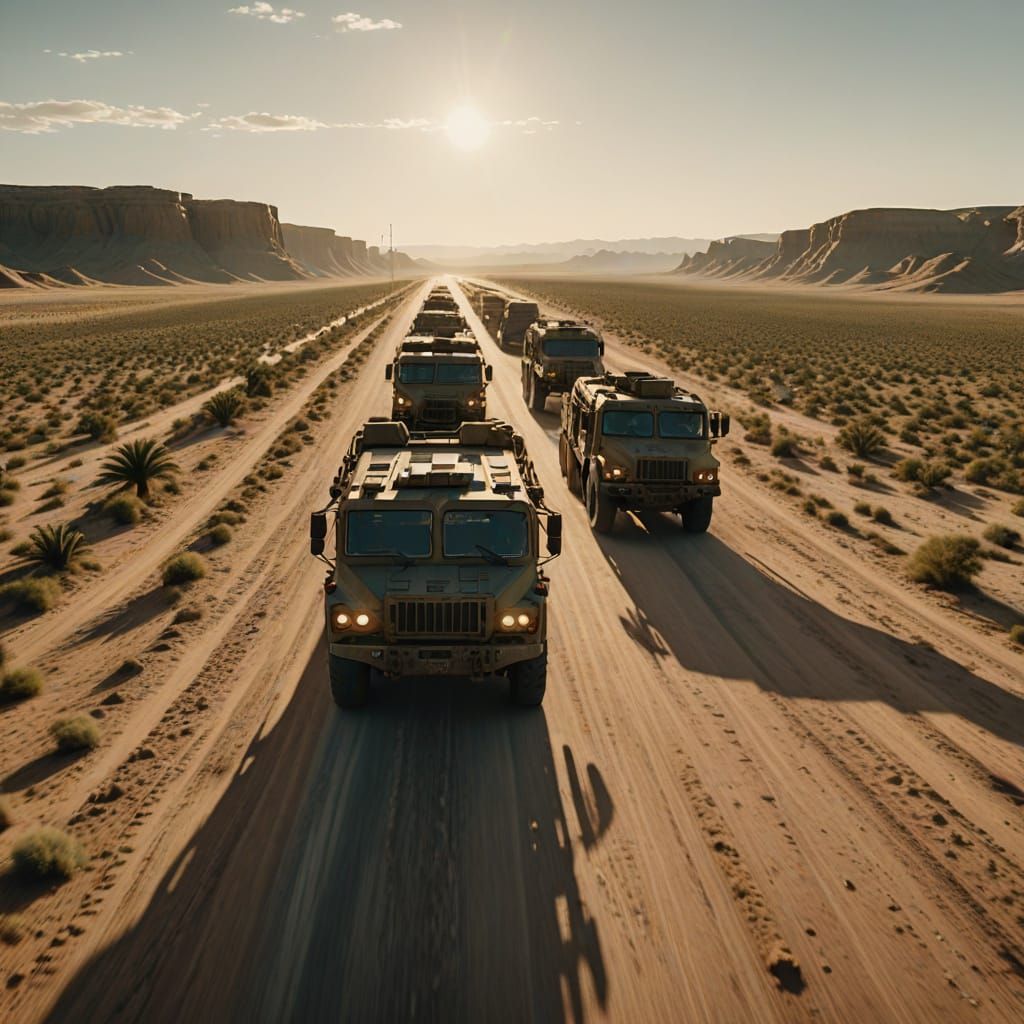 Epic Desert Military Convoy in Gritty Cinematic Style