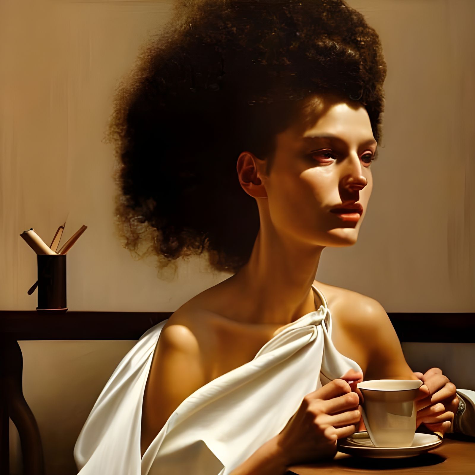 Beautiful Woman Enjoying Tea: Photorealistic Portrait