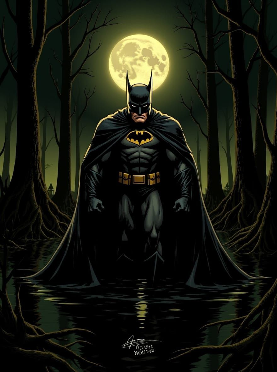Batman in Eerie Swamp: Dark Academia Horror