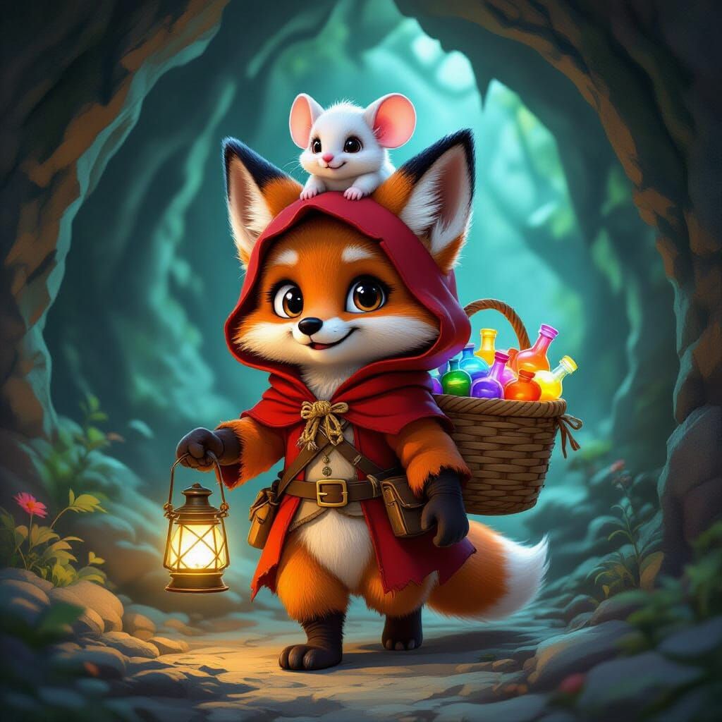 Adventurous Fox and Mouse in Cavern