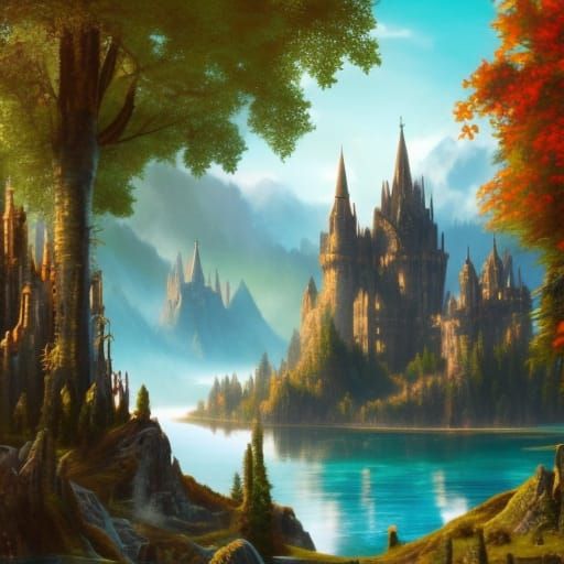 Gothic Castle Stronghold by Turquoise Lake