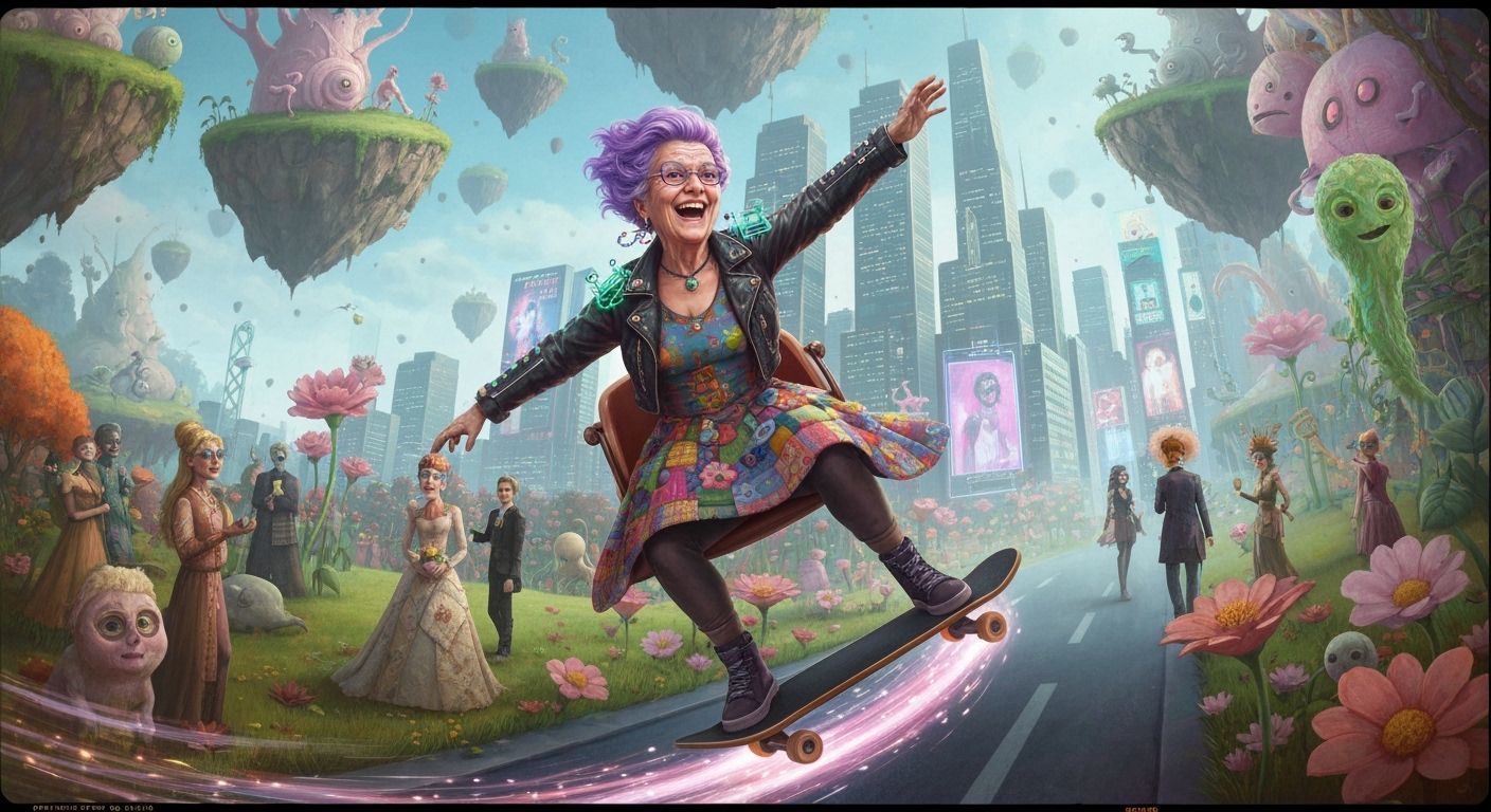 Whimsical Carnival Ride Through Surreal Landscape