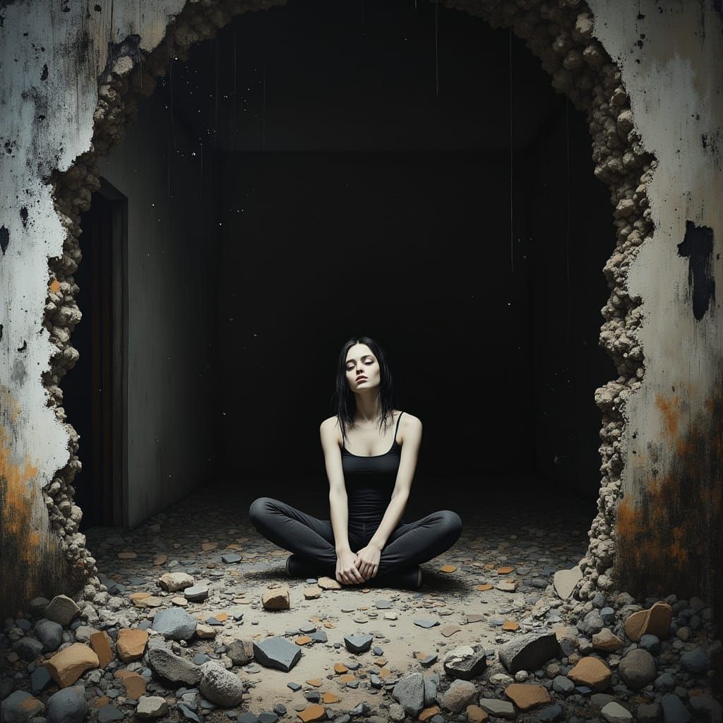 Surreal Woman Lost in a Sea of Dark Emotions