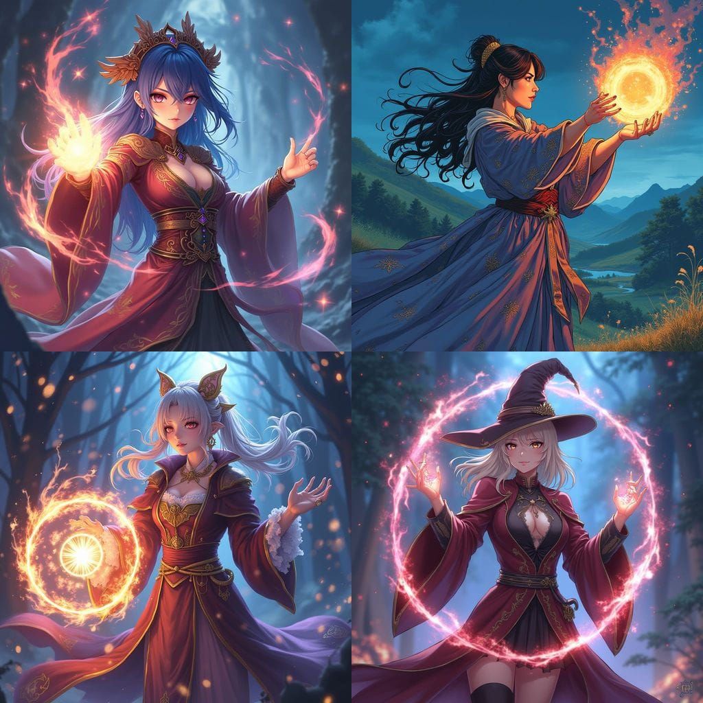 Female Mage Casting Spell in Isekai Anime Style