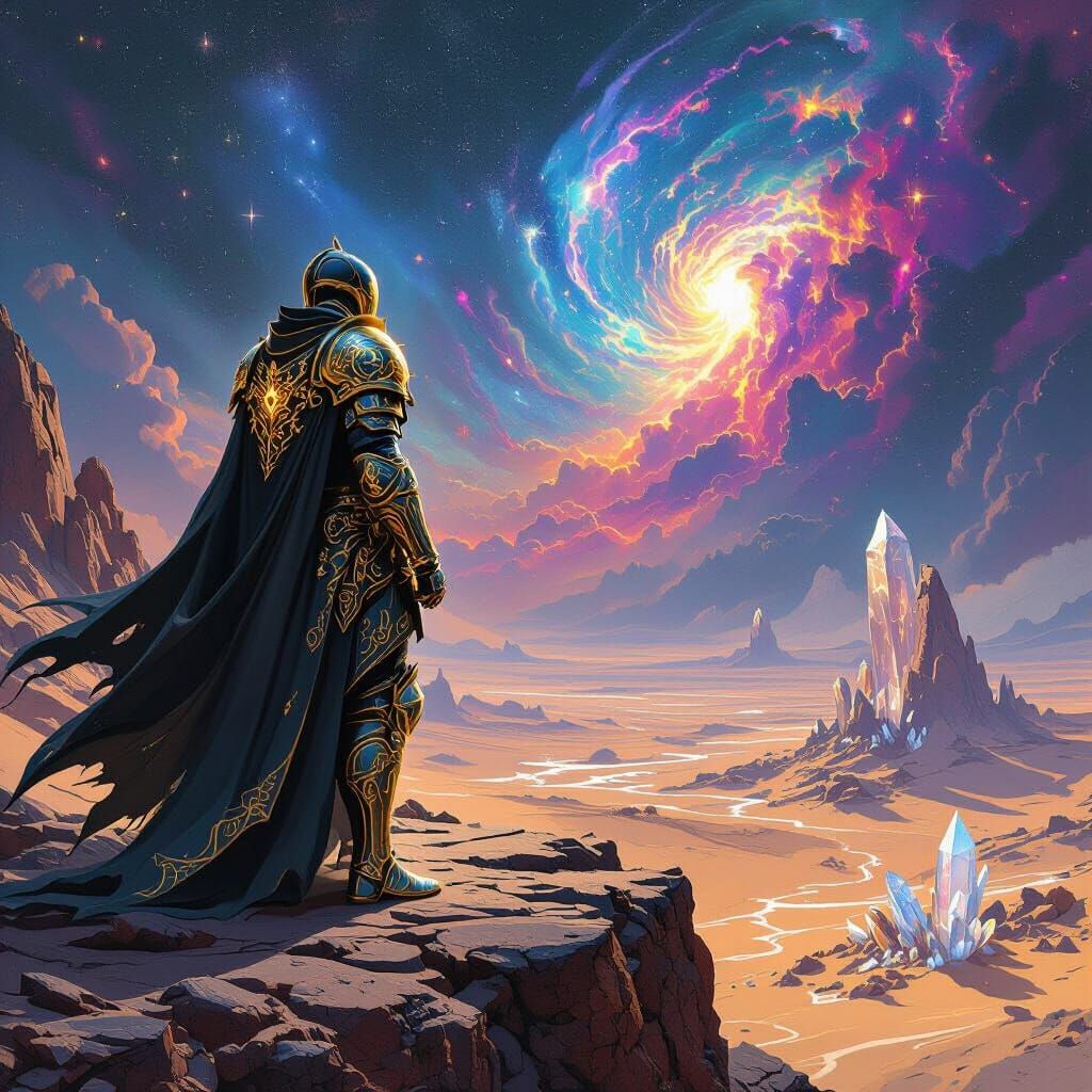 Knight Overlooking Alien Desert in a Fantasy Art Style