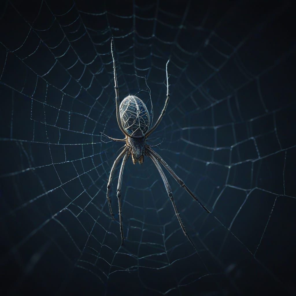 Detailed Spider on Web in Deep Blue Hues
