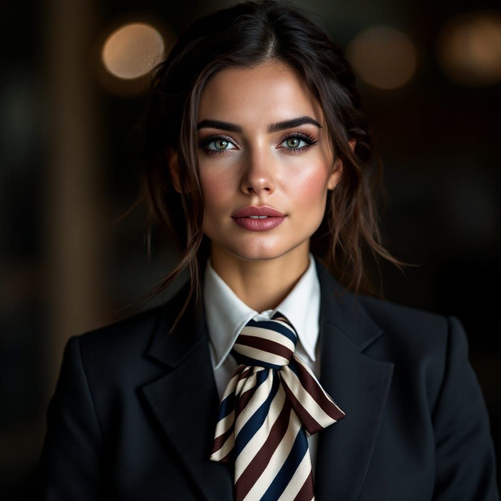 Sultry British Businesswoman in Chic Silk Suits