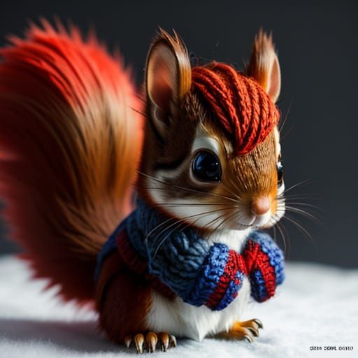 Sci-Fi Fantasy Squirrel with Knitted Fur