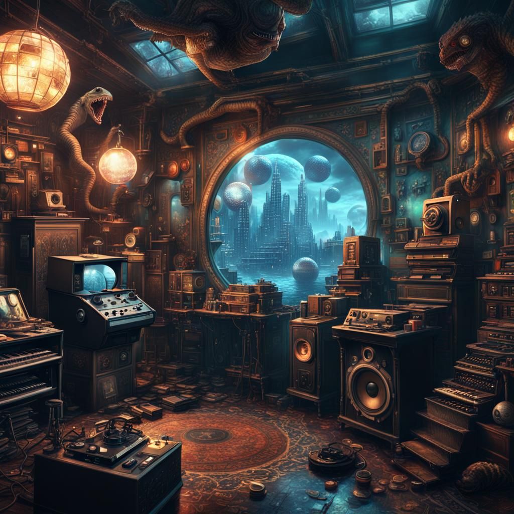 Cyberpunk Model in Haunted House with VR Goggles