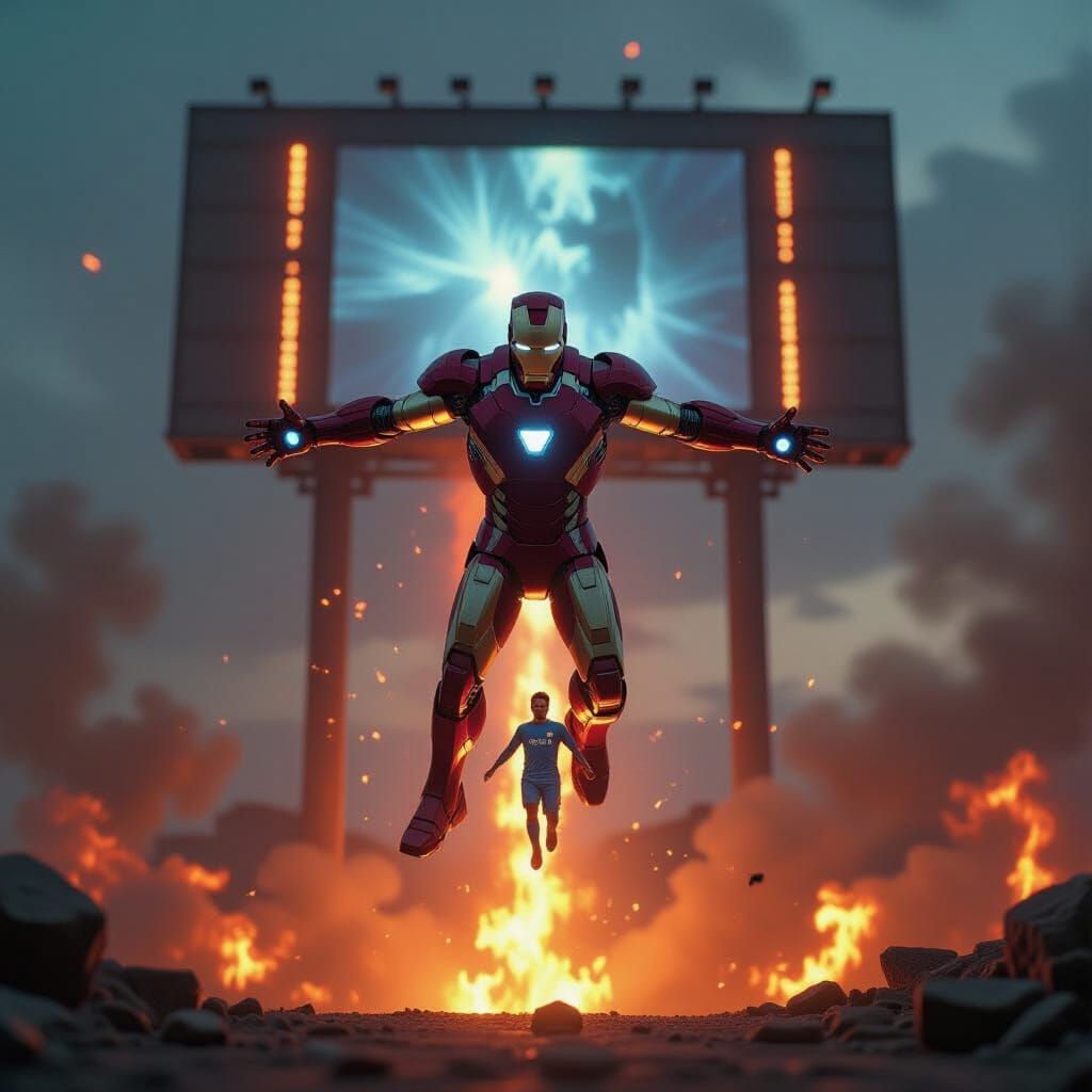 Iron Man Front Flips Off Scoreboard With Messi