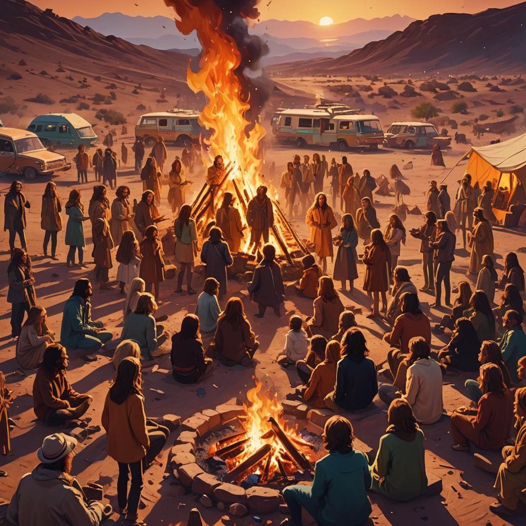 Desert Colony Hippy Singalong in Retro-Futuristic Surrealism