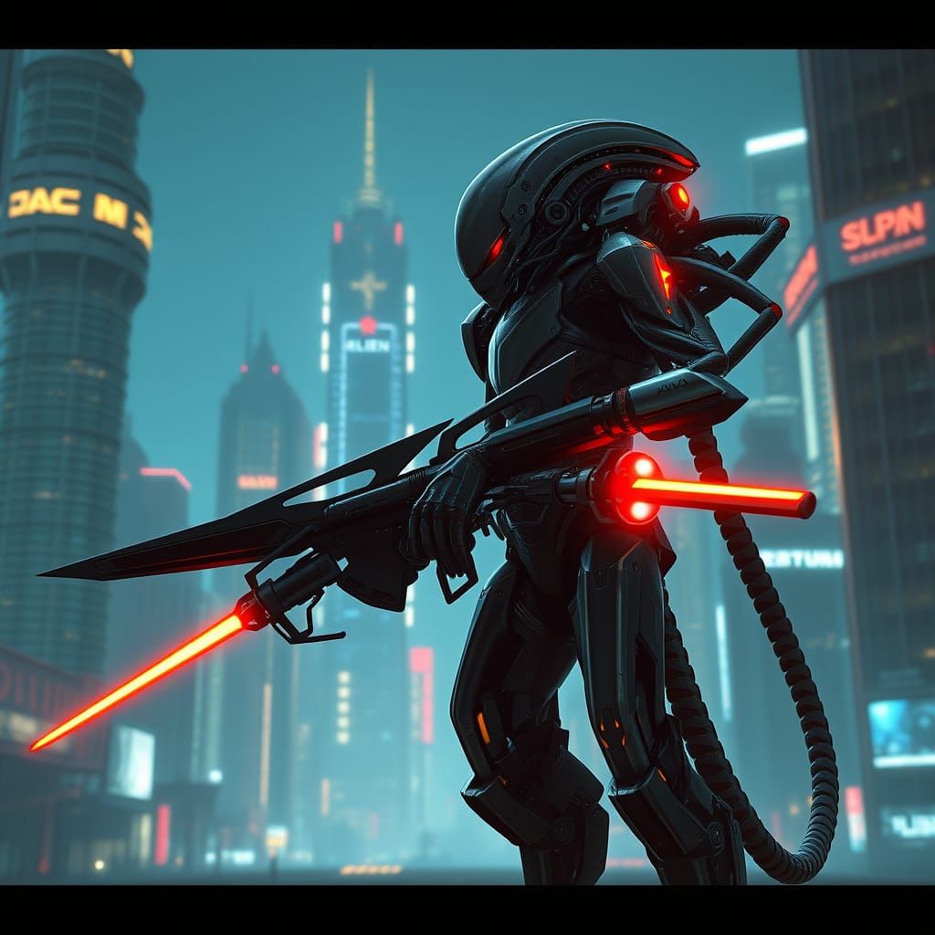 Cyberpunk Mech Knight in a Futuristic Dystopian World