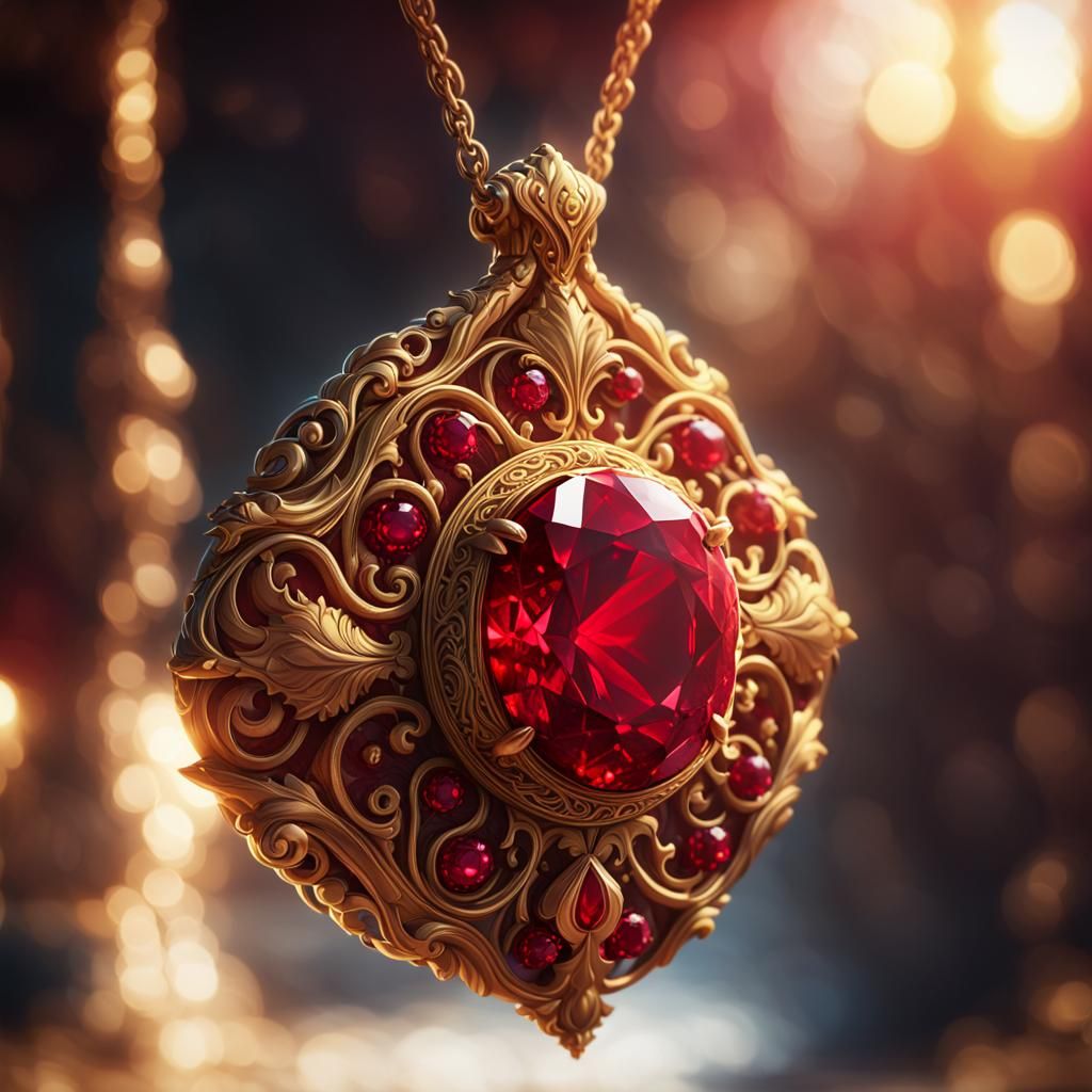 Glowing Ruby Pendant in Sunlight: Fantasy Concept Art