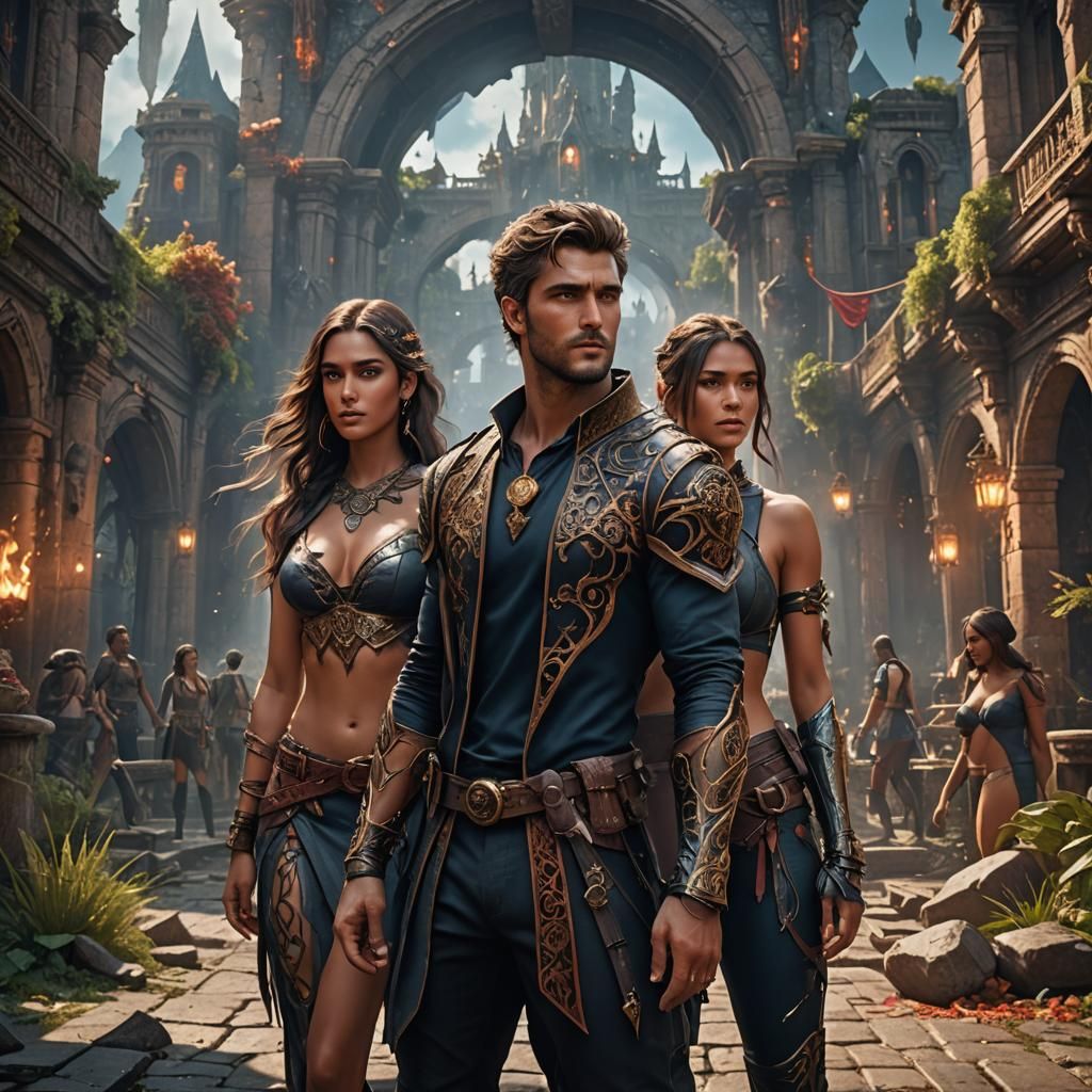 Attractive Man Surrounded by Women: Fantasy Art