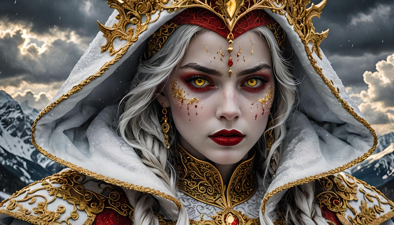 Golden Snow Queen with Vivid Eyes, Hyperrealistic