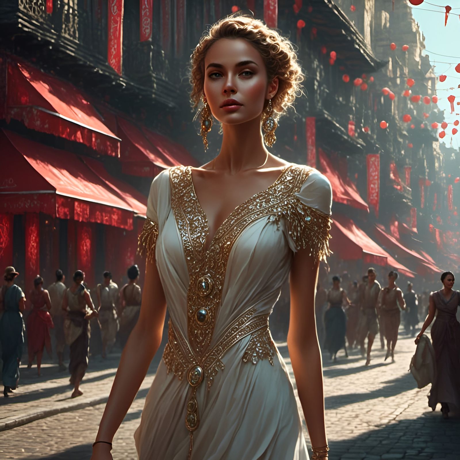 Beautiful Woman's Stylish Walk: Detailed Matte Painting