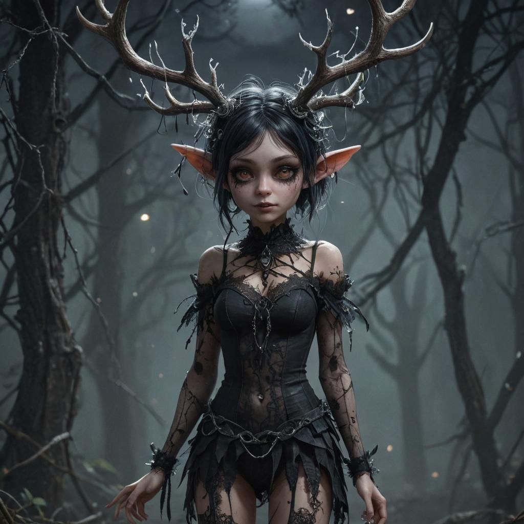 Nightmarish Pixie Sprite in Creepy Dreamworld, Digital Art