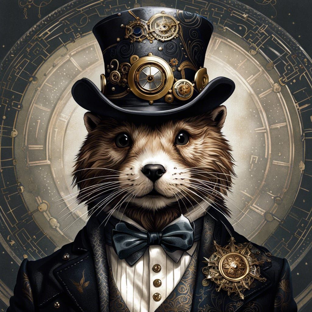 Steampunk Otter with Top Hat, Digital Art