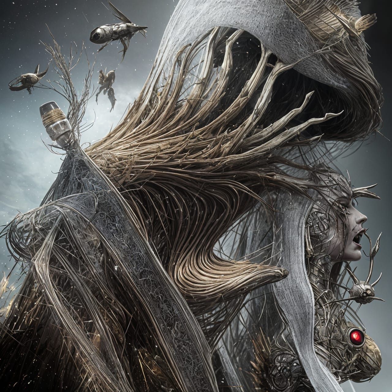 Futuristic Cityscape with Bizarre Creatures in 3D