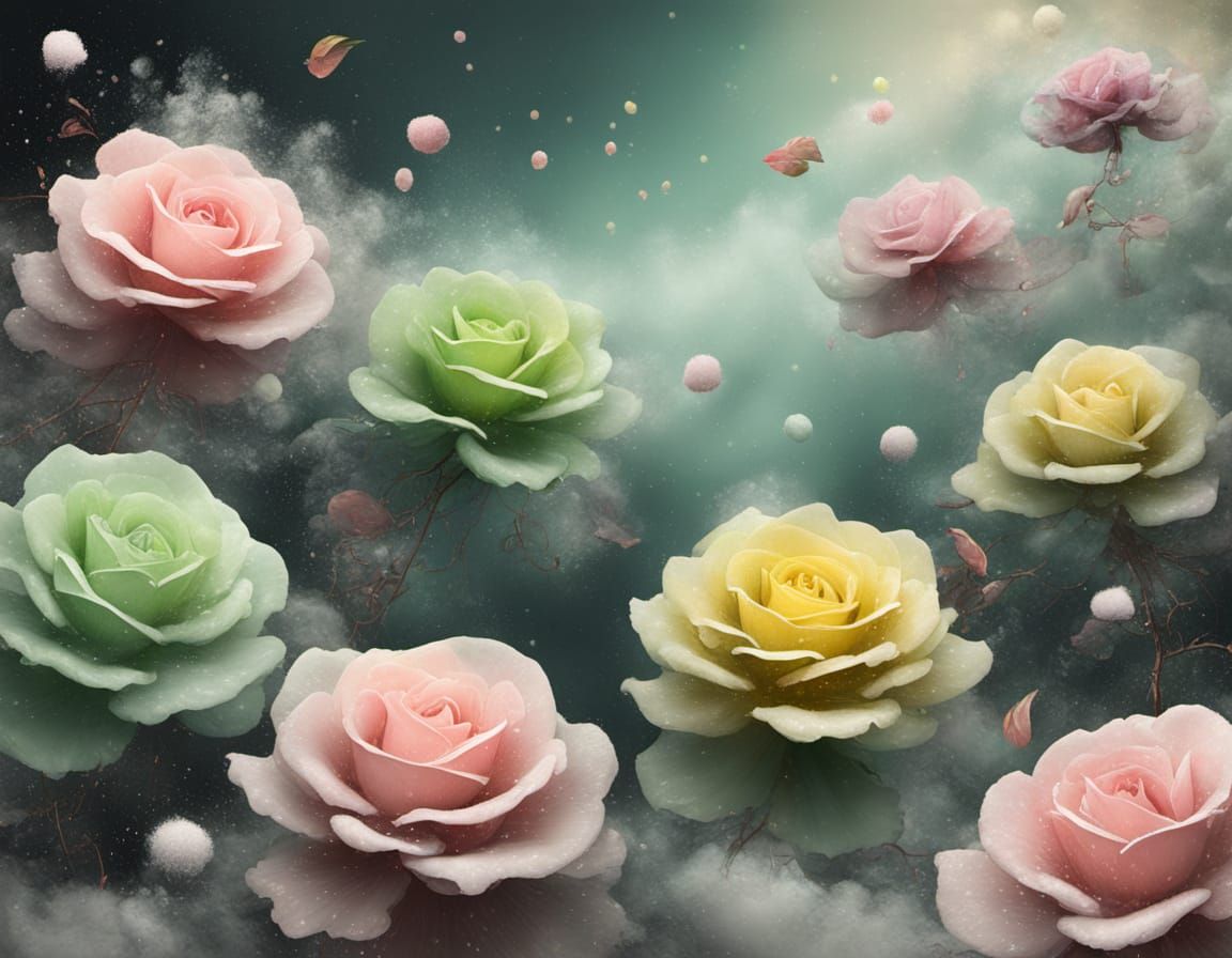 Surreal Black Rose in Snow Flurry Abstract Painting