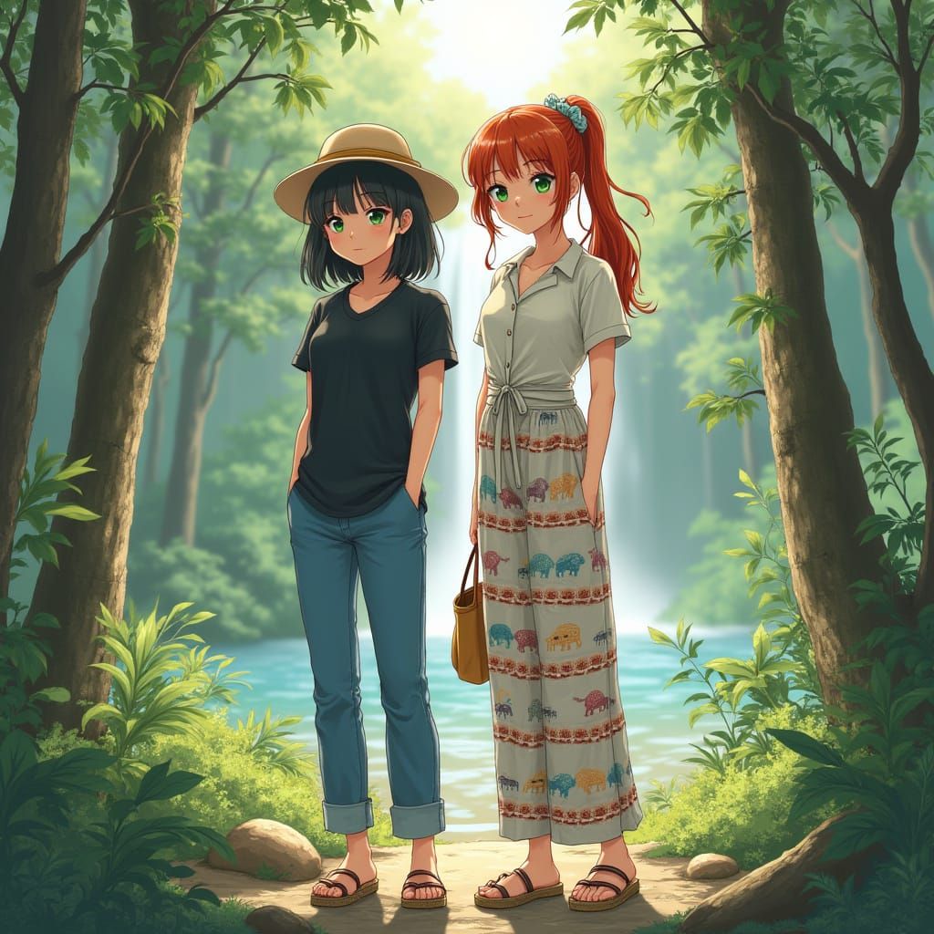 Erawan Falls Serenity: Manga-Inspired Forest Scene