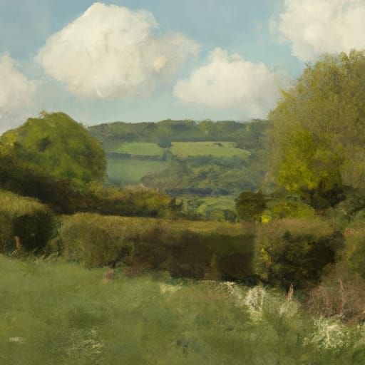 English Countryside Oil Painting in Hudson River Style