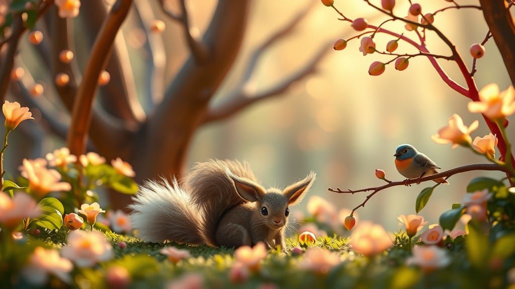 Enchanted Whimsy in a Vibrant, Ethereal Forest