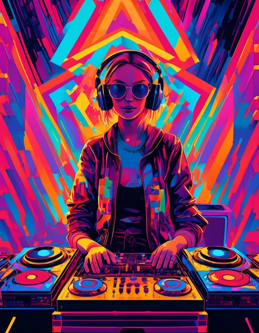 Starry Night DJ Girl in Pop Art Style