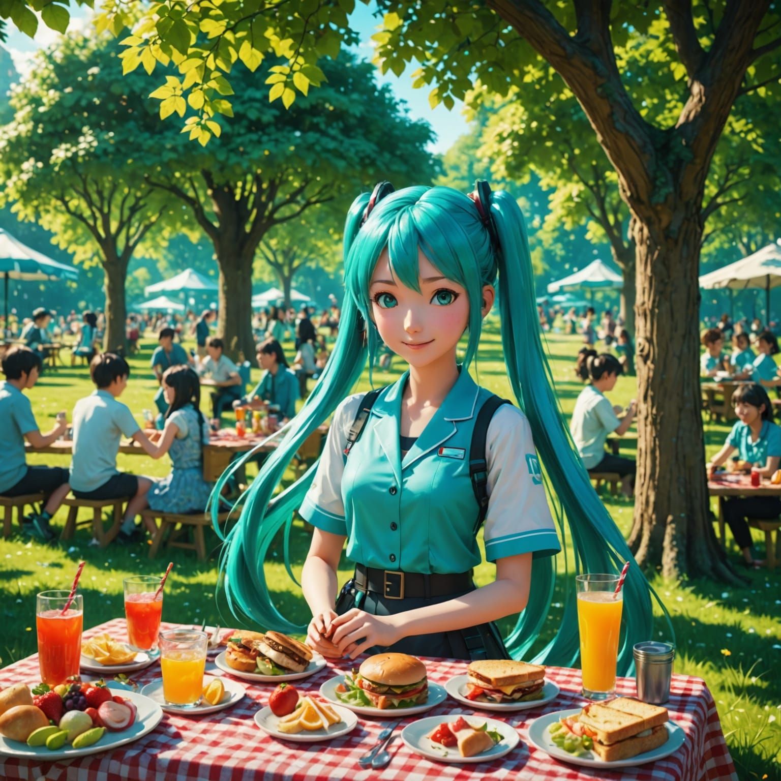 Hatsune Miku at Whimsical Picnic in Vibrant Paradise