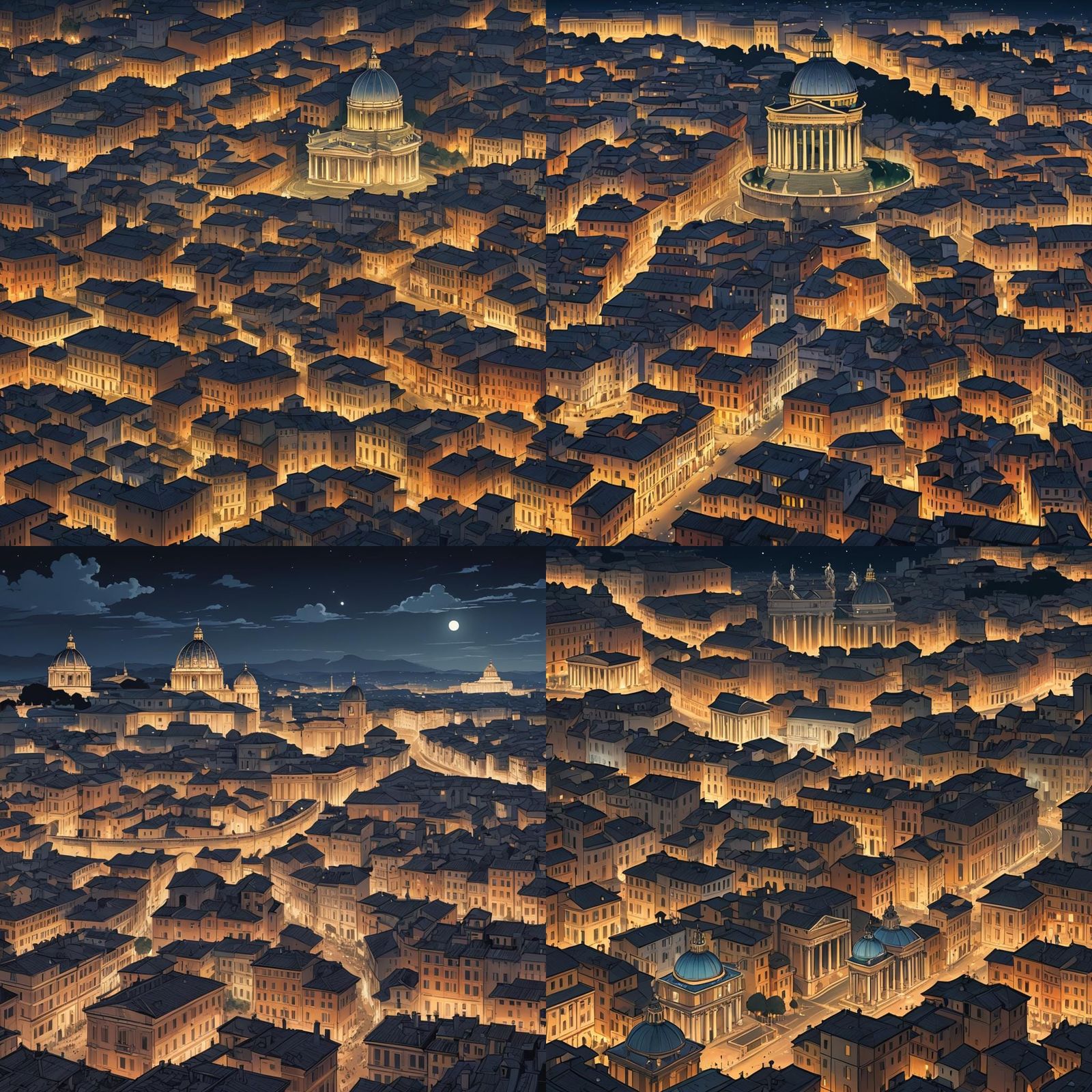 Night in Rome: Anime-Style Cel-Shaded Masterpiece