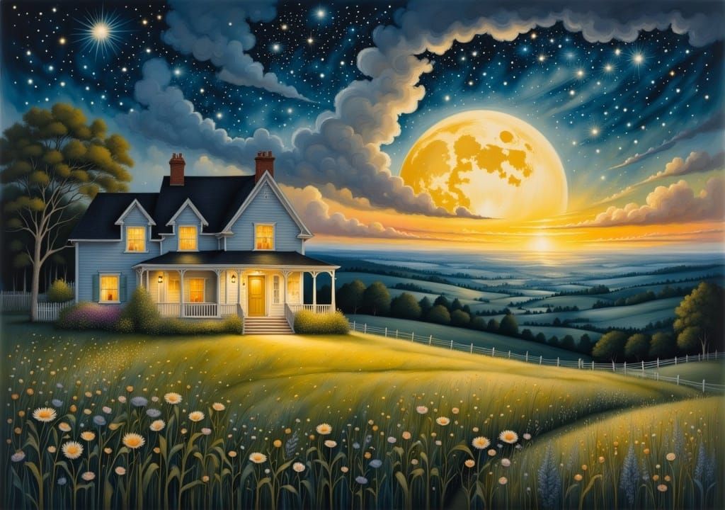 Farmhouse at Dusk: A Digital Matte Painting