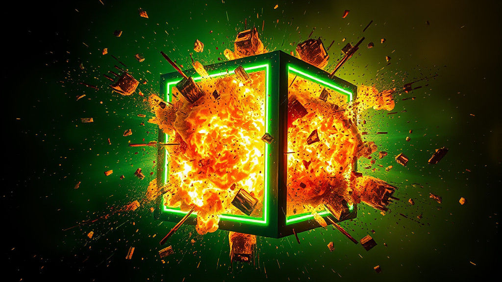 Borg Cube Exploding in Green Neon Fire