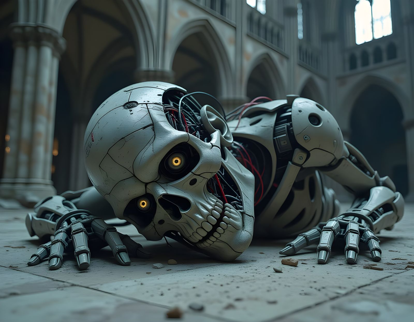 Biomechanical Gargoyle Face Shattered, Gothic Horror Style